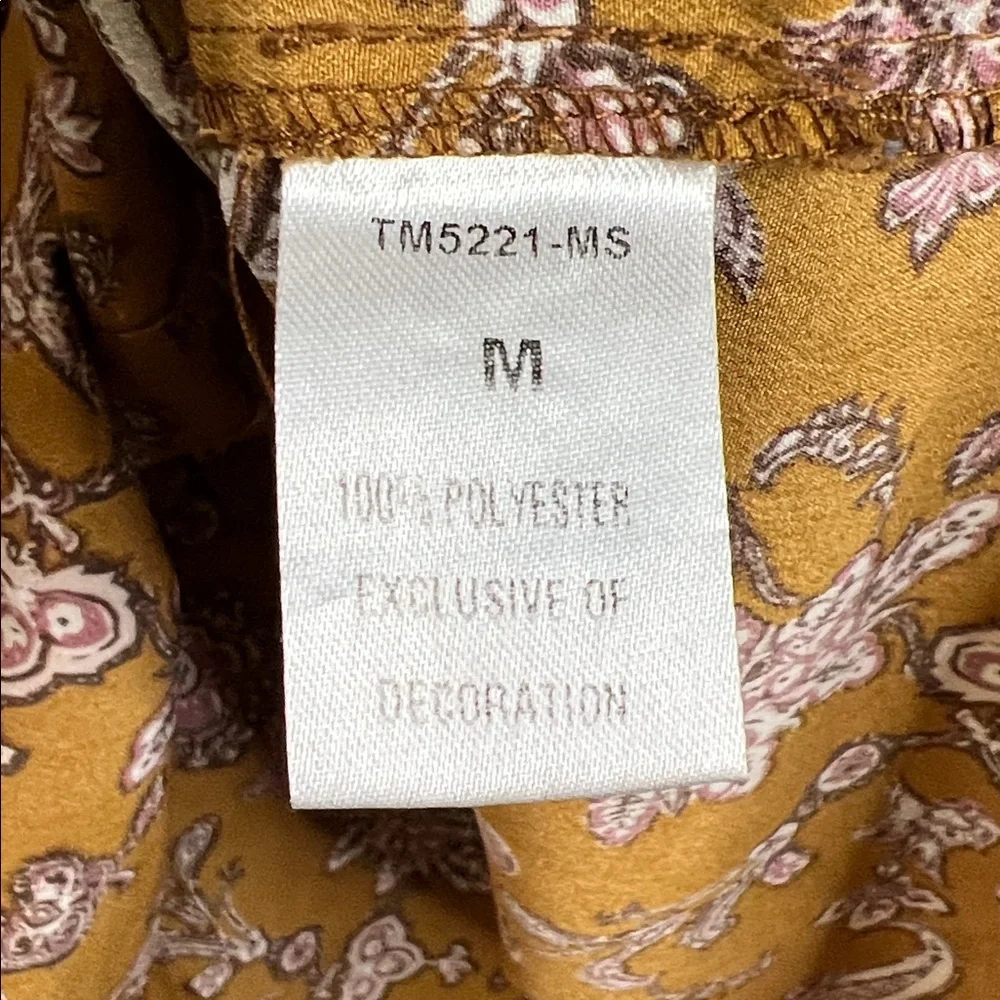 THML Paisley Floral Brown Smocked Long Sleeve Blouse Top Size M